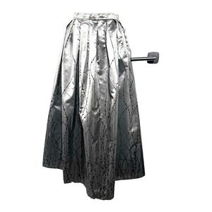 VTG Maxi Long Full Skirt Gray Taffeta Velvet‎ Embellishment Retro Lady Y2K  0-2